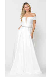 Off The Shoulder Formal Wedding Gown - OFF WHITE / XS