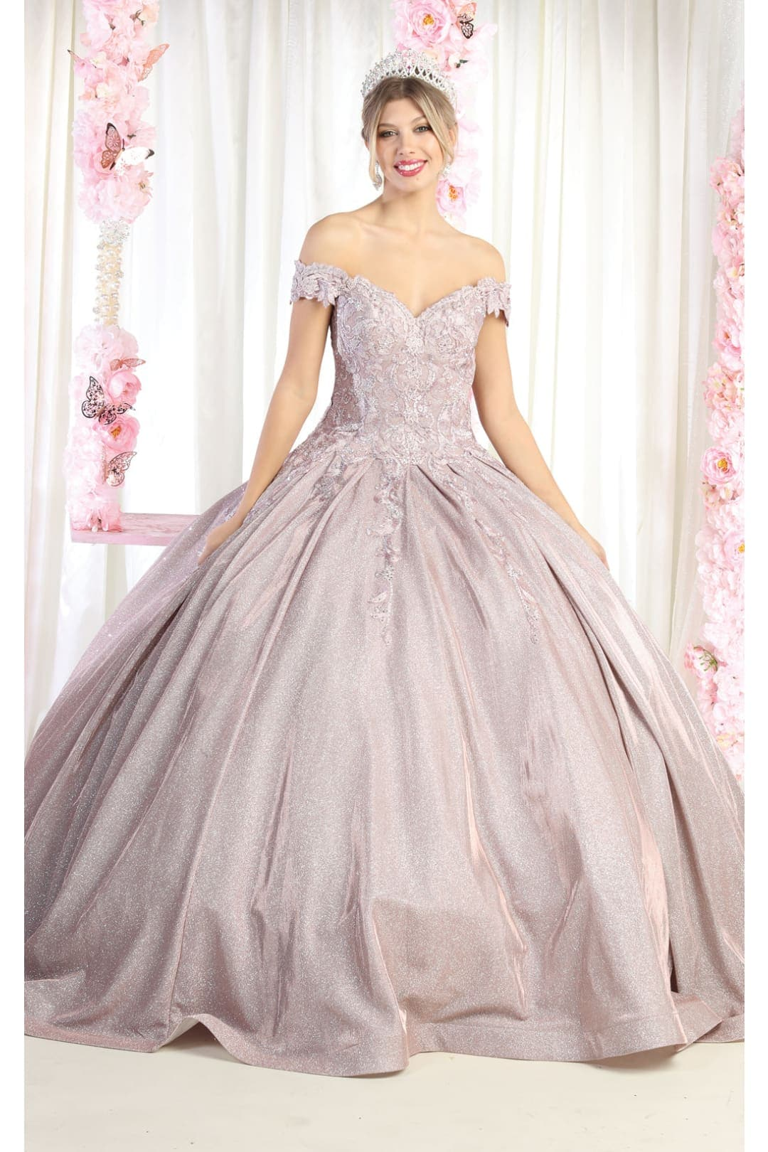 sweet 16 dresses rose gold Princess gold glitter quinceanera dress with Long Sleeves and Tulle Skirt - Perfect for Formal Pageants and Balls