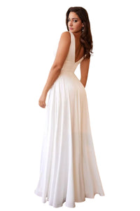 Off-White Satin Wedding Dress 2025 Elegant Long Gown with High Slit - OFF WHITE / 4 - Dress