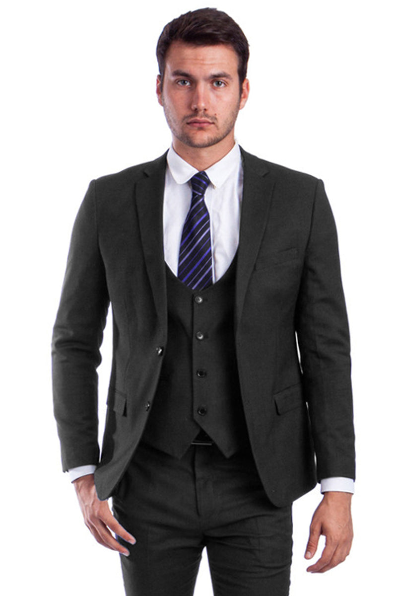 Traje ajustado de dos botones para hombre en color negro