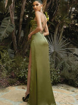 Olive Green Christmas & Holiday Dress in Satin By Cinderella Divine 7483