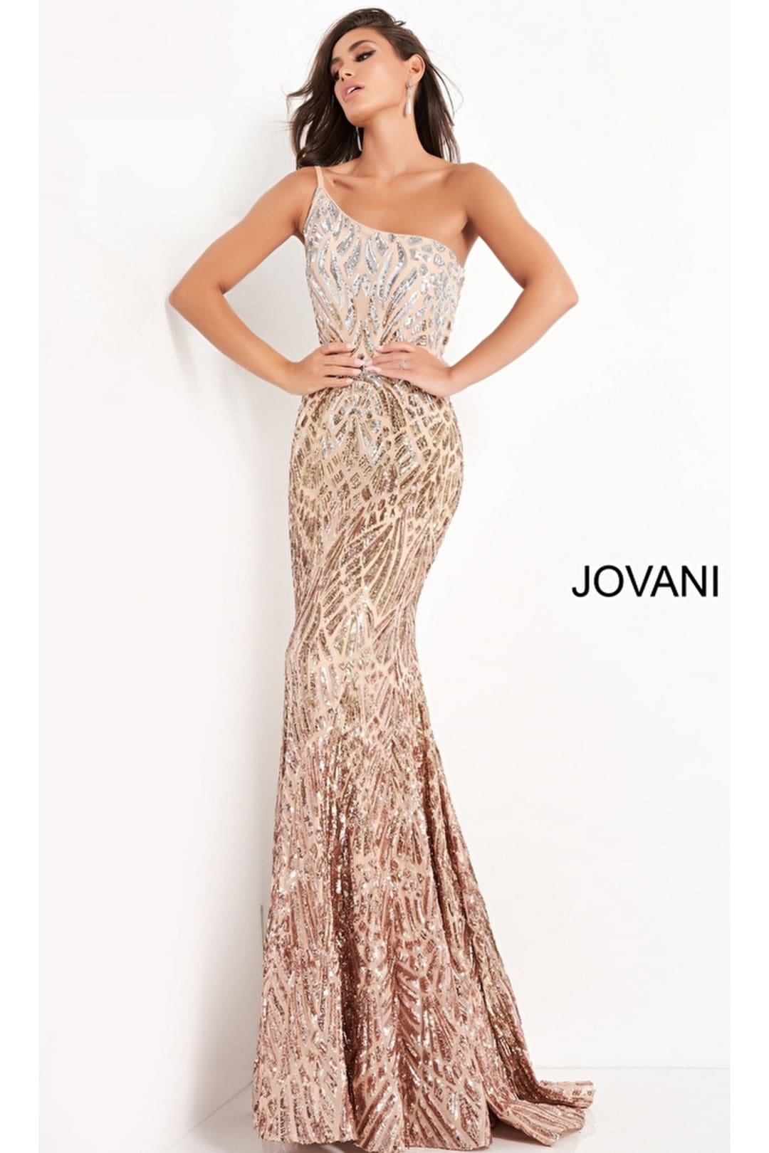 Ombre Sequin-Print Prom Gown: Jovani 06469 - Silver/Cafe / Apparel & Accessories > Clothing > Dresses