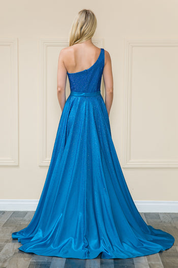Vestido iridiscente de un solo hombro de Poly USA 8920