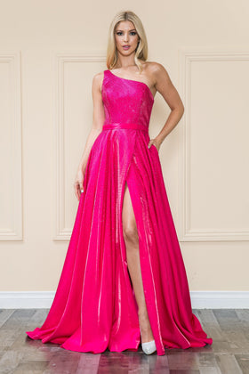 Poly USA 8920 One Shoulder Iridescent Gown