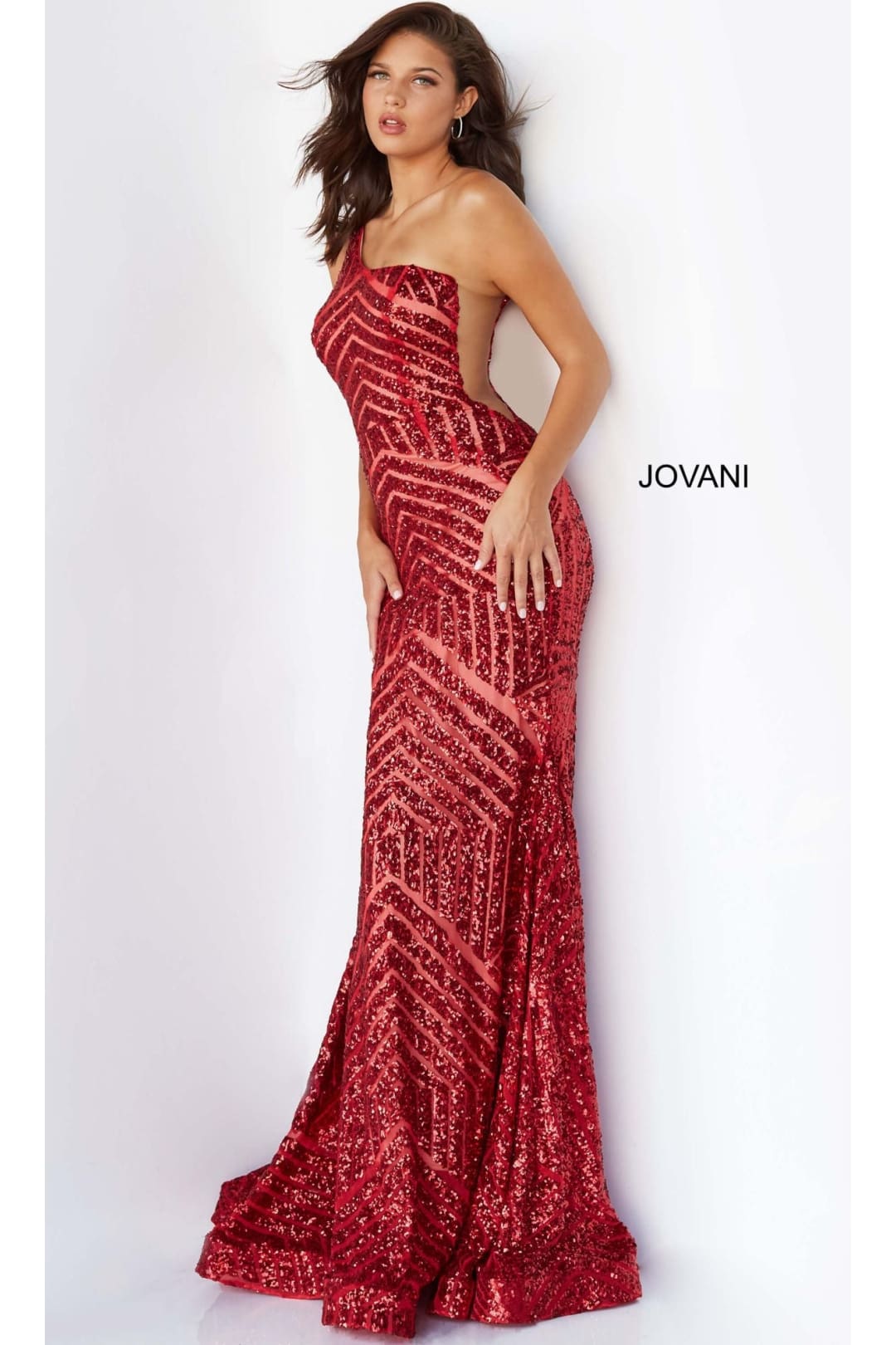 One-Shoulder Jovani Sequin Prom Dress 06017 - Red / Apparel & Accessories > Clothing > Dresses