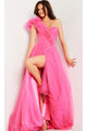 One-Shoulder Long Prom Ball Gown: Jovani 25919 - Hot Pink / Prom