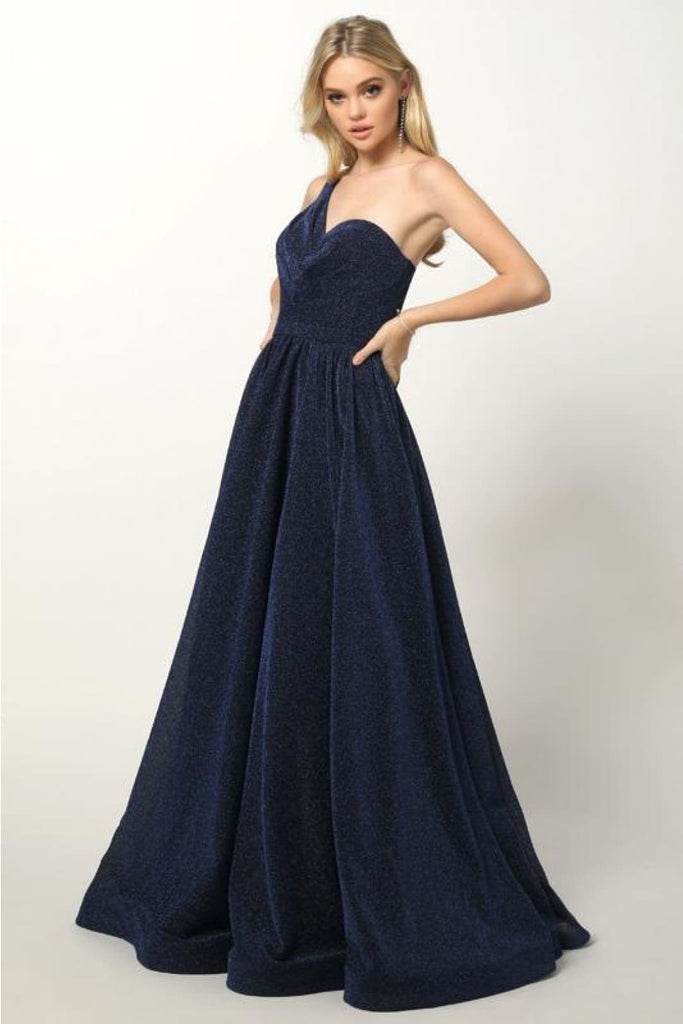 One Shoulder Prom Evening gown - NAVY BLUE / XS