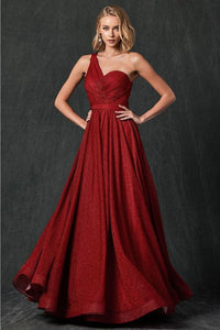 One Shoulder Prom Evening gown - RED / XS