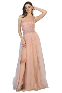 One Shoulder Prom Long Dresses - ROSE GOLD / 4