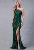 One Shoulder Sequin Dress - Emerald Green / 2