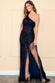 Vestido de lentejuelas con flecos y un solo hombro de Poly USA 8984