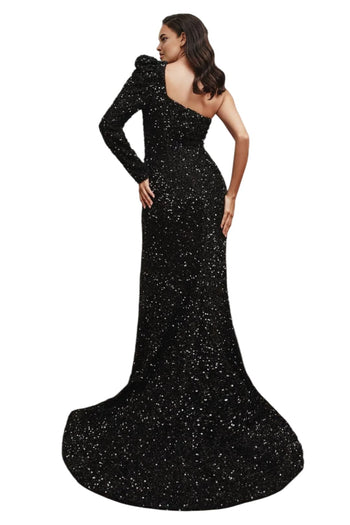 One Sleeve Sequins Cut Out Red Carpet Gown 2025 Glamorous Evening Dress - Dress