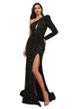 One Sleeve Sequins Cut Out Red Carpet Gown 2025 Glamorous Evening Dress - BLACK / 4 - Dress