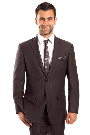 Traje de negocios de dos botones, corte regular, microraya diplomática para hombre en gris