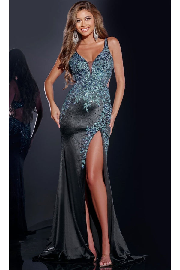 Open-Back Beaded Long Prom Dress: Jovani 43796 - Black / 00 - Apparel & Accessories > Clothing > Dresses