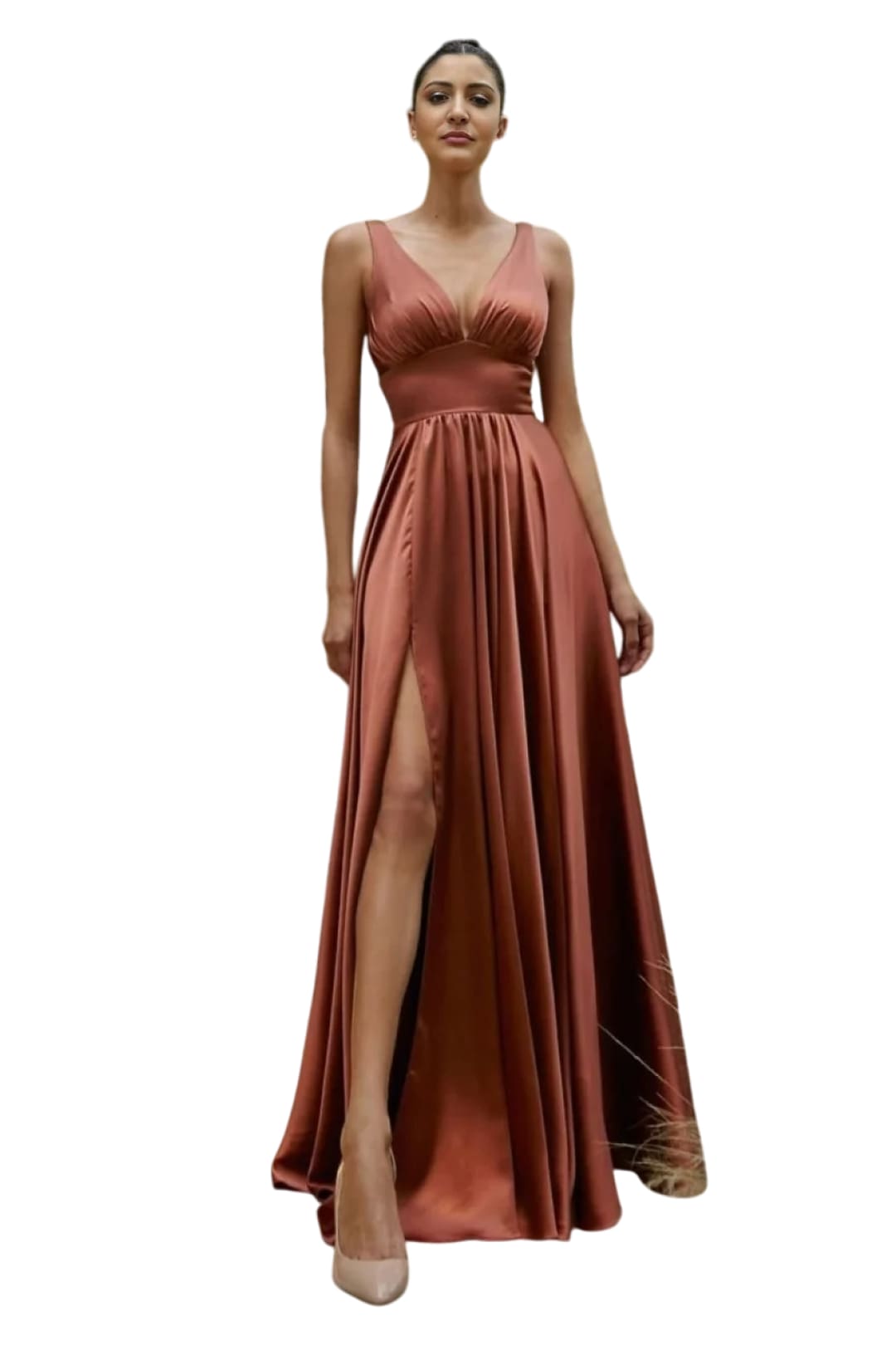 Open V-Back High Slit Formal Satin Dress 2025 Elegant Evening Gown - Dress