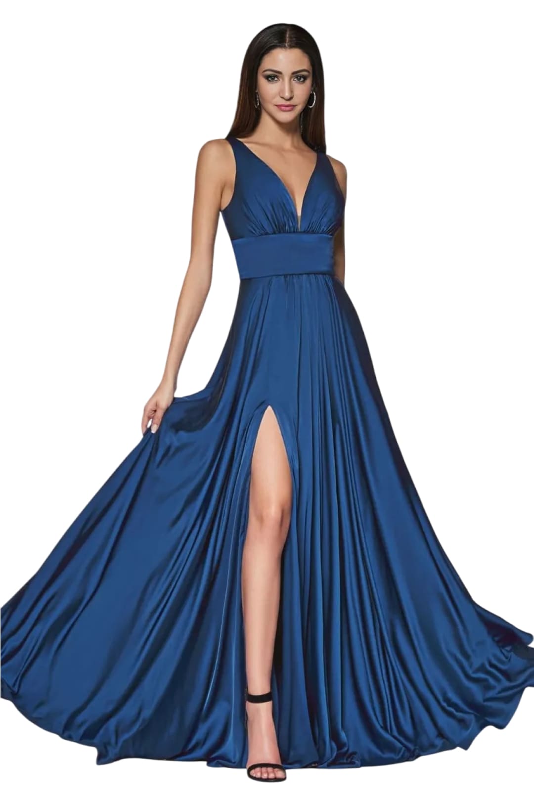 Open V-Back High Slit Formal Satin Dress 2025 Elegant Evening Gown - Dress