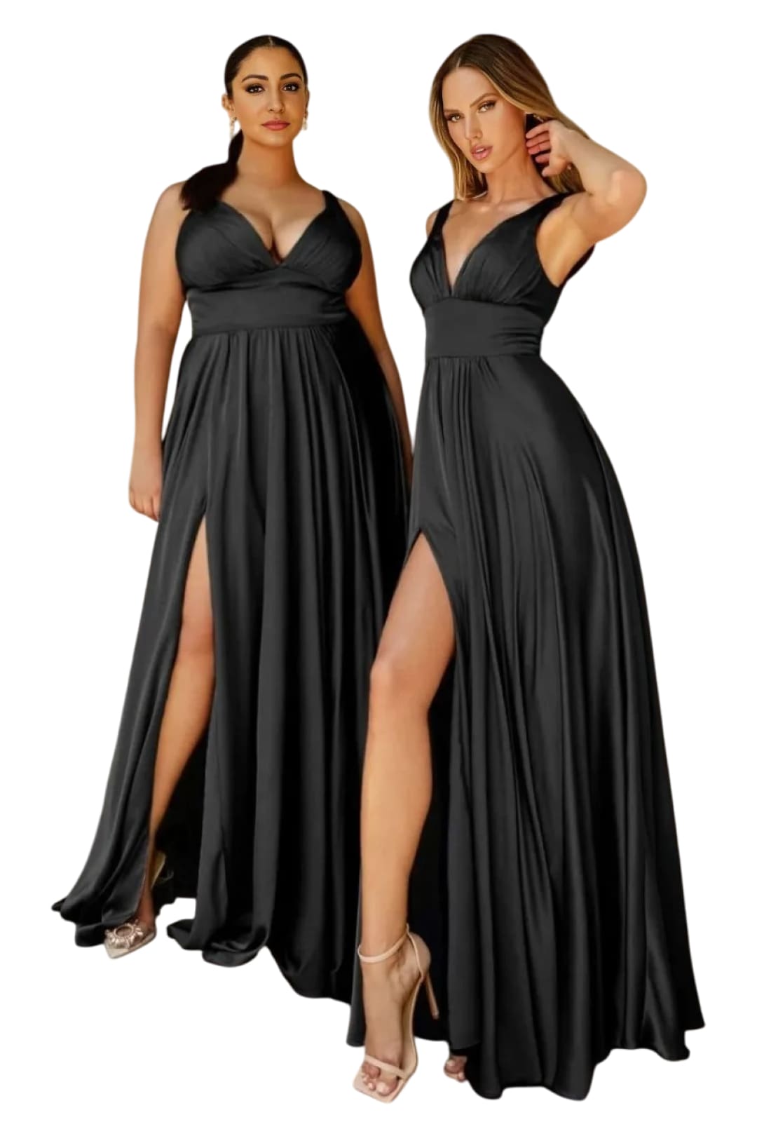 Open V-Back High Slit Formal Satin Dress 2025 Elegant Evening Gown - Dress