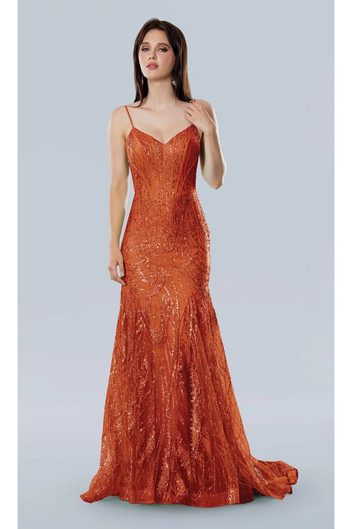 Orange Prom Dress Sequins Formal Evening Gown Stella Couture 25105 - Orange / Dresses