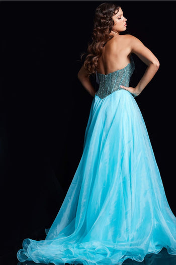 Organza Strapless A-line Slit Gown by Jovani 38179 - Long Formal Dresses