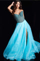 Organza Strapless A-line Slit Gown by Jovani 38179 - 00 / Mint - Long Formal Dresses