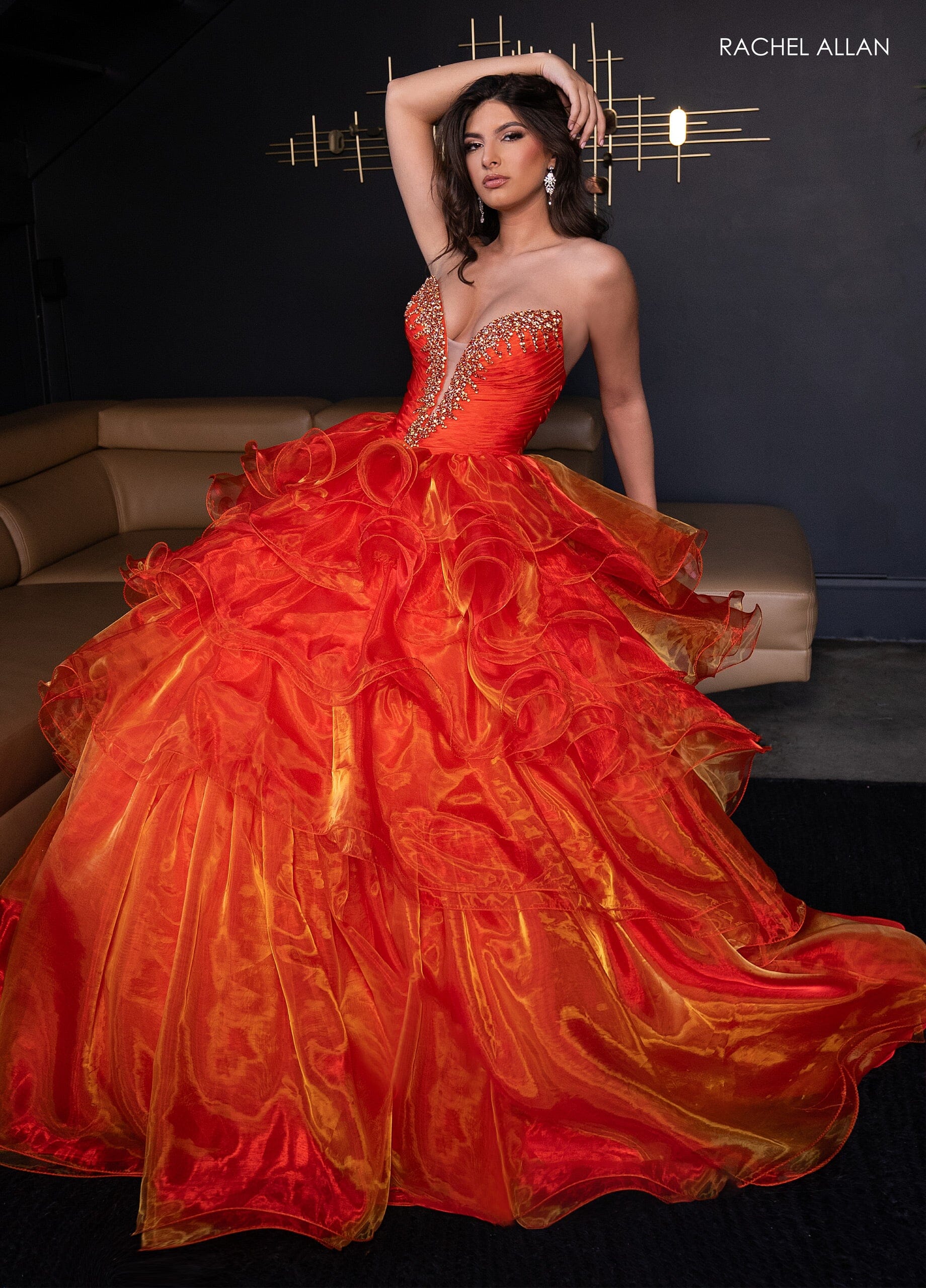 Rachel Allan 50312 Organza Strapless Ruffled A-line Gown
