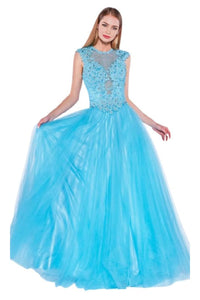 Ornate Lace Illusion A-Line Long Dress 2025 Elegant Formal Gown - Baby Blue / 2 - Prom