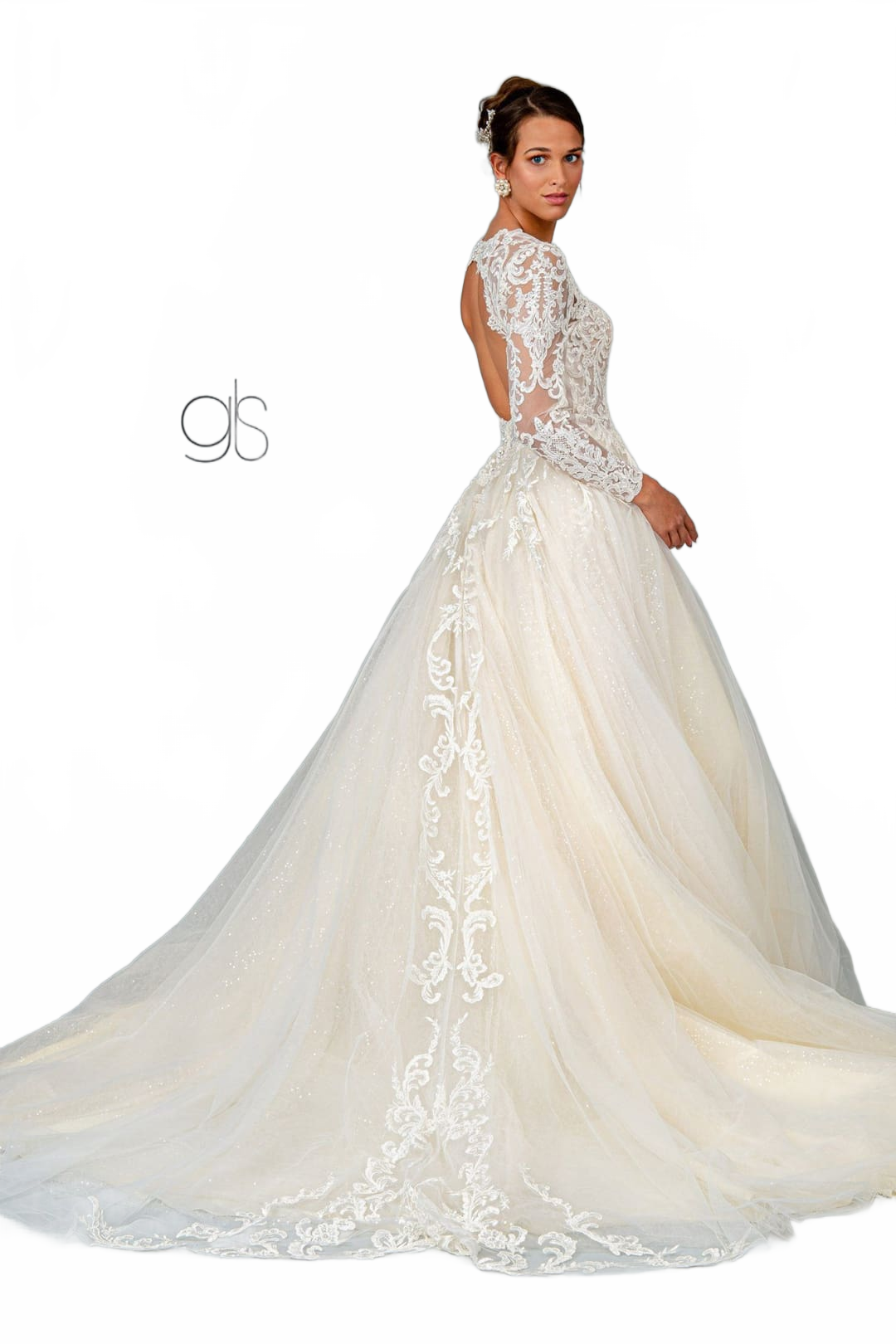 Ivory and Cream Lace Wedding Dress Long Sleeve Bridal Gown by GL1804-N