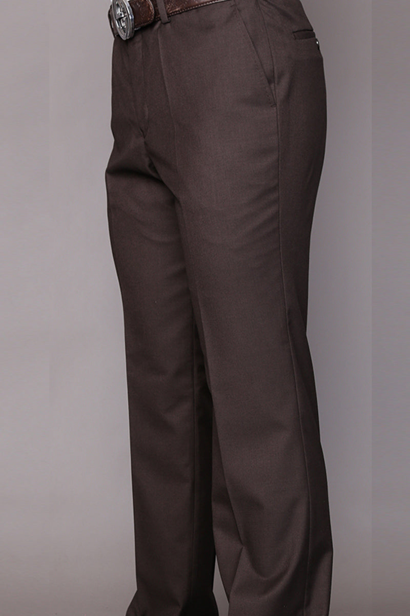 Pantalón de vestir de corte moderno, 100 % lana, con parte delantera plana, para hombre, color marrón