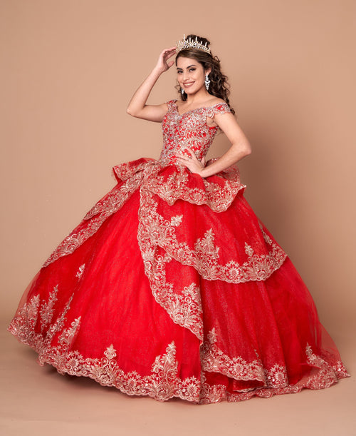 Applique Off-Shoulder Layered Ball Gown by Calla WB20525