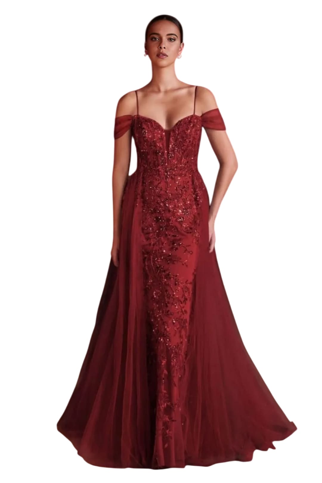 Pageant Dress 2025 Fitted Embellished Layered Tulle Gown - BURGUNDY / 6 - Dress