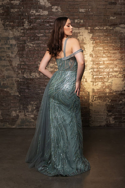 dress with sheer sides Sheer-Sides Long Sequin Prom Dress: Jovani 44170 Navy / 00