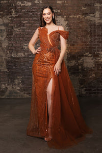 Pageant Dress One Shoulder Strap Long Gala Gown By Royal Queen RQ8187 - RUST / 8 - Dress