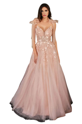 Pageant Gown 2025 Butterfly Applique Bow Shoulder Evening Dress - BLUSH / 2 - Dress