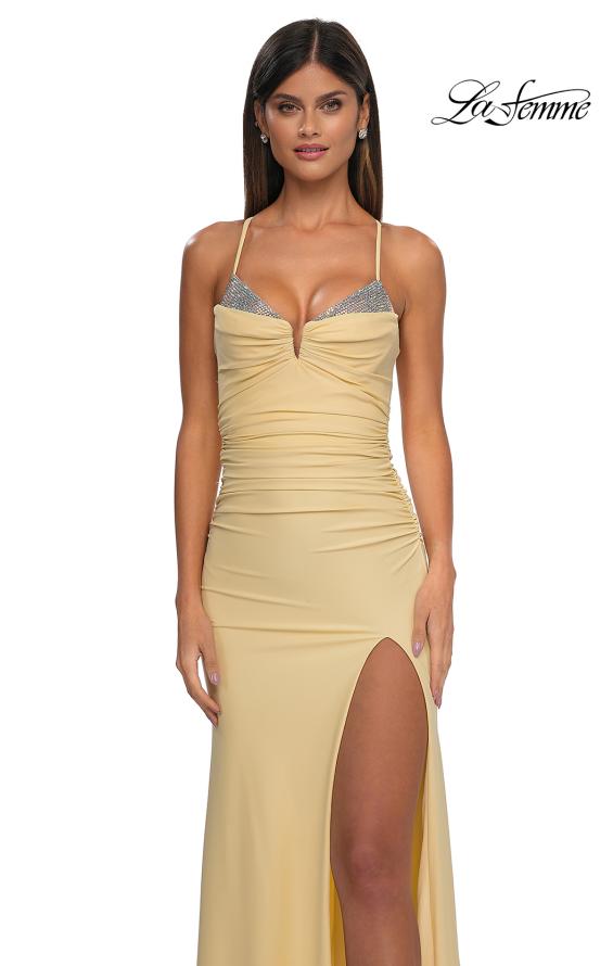 La Femme 32851 Sleeveless Rhinestone Accented Prom Gown
