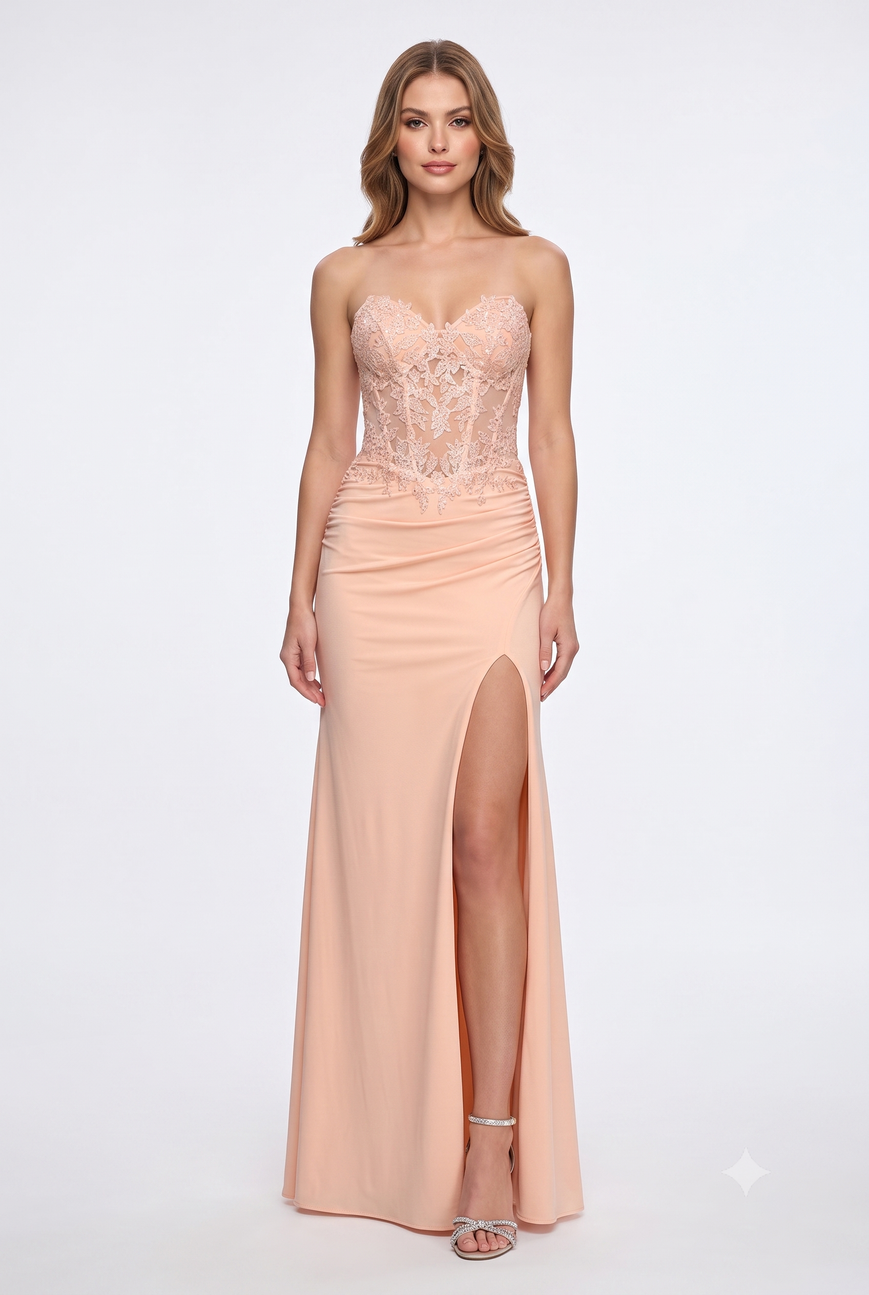 La Femme 33526 Beaded Lace Illusion Sweetheart Gown