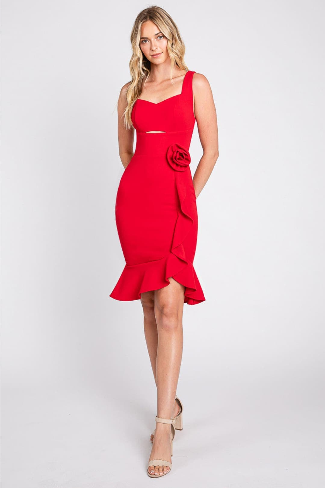 red fitted knee length dress PERRTY By Lenovia 3043 Party Knee Length Dress
