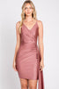 LA Merchandise LN3057 Simple V-Neck Wrap Short Bridesmaids Dress - MAUVE / XS