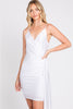 LA Merchandise LN3057 Simple V-Neck Wrap Short Bridesmaids Dress - WHITE / XS