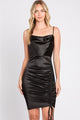 LA Merchandise LN3058 Fitted Adjustable Satin Hoco Cocktail Dress - BLACK / XS