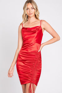 LA Merchandise LN3058 Fitted Adjustable Satin Hoco Cocktail Dress - RED / XS