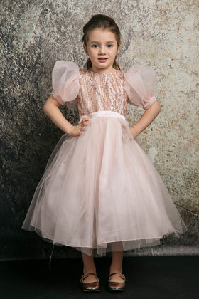 Tulle Dress with Sequins and Puff Sleeves Sweet Party Outfit by Bella Princess 316