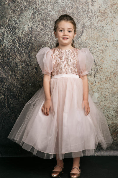 Tulle Dress with Sequins and Puff Sleeves Sweet Party Outfit by Bella Princess 316