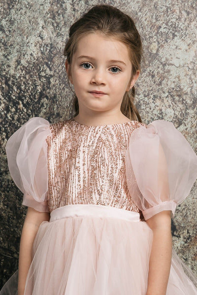 Tulle Dress with Sequins and Puff Sleeves Sweet Party Outfit by Bella Princess 316