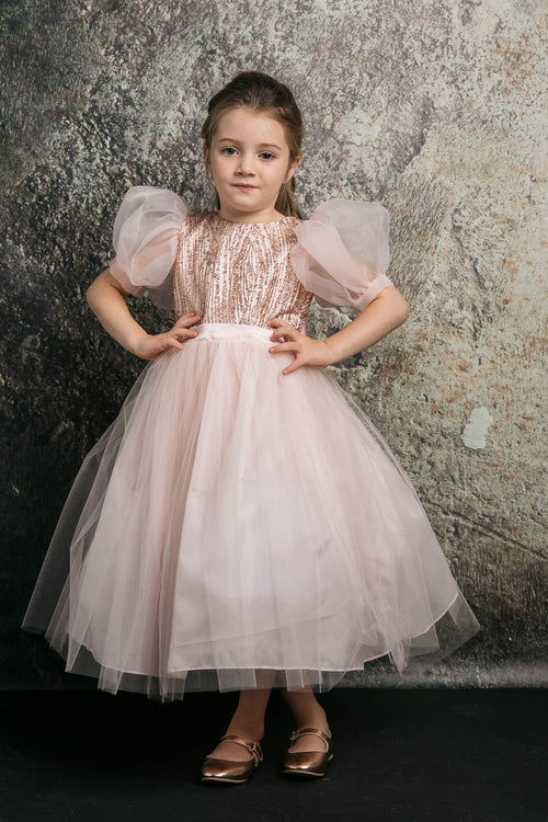 Tulle Dress with Sequins and Puff Sleeves Sweet Party Outfit by Bella Princess 316