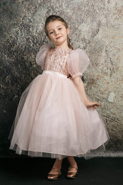 Tulle Dress with Sequins and Puff Sleeves Sweet Party Outfit by Bella Princess 316