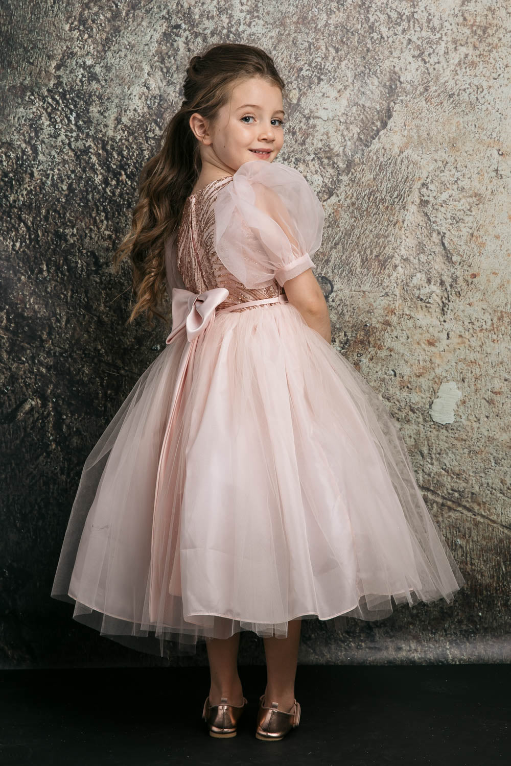 Tulle Dress with Sequins and Puff Sleeves Sweet Party Outfit by Bella Princess 316