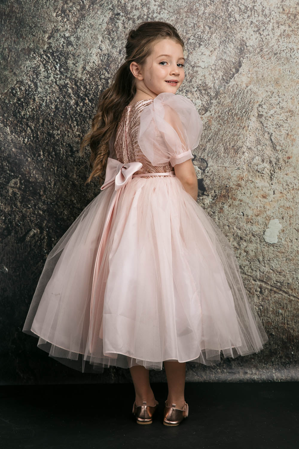 Tulle Dress with Sequins and Puff Sleeves Sweet Party Outfit by Bella Princess 316