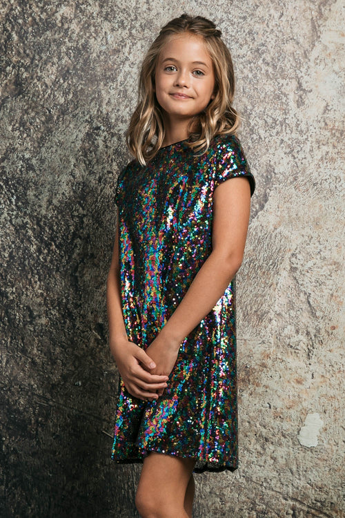 Short Sleeve Sparkle A-Line Dress for Holidays & birthday party by Bella Princess 288