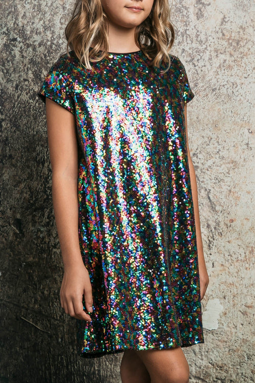 Short Sleeve Sparkle A-Line Dress for Holidays & birthday party by Bella Princess 288